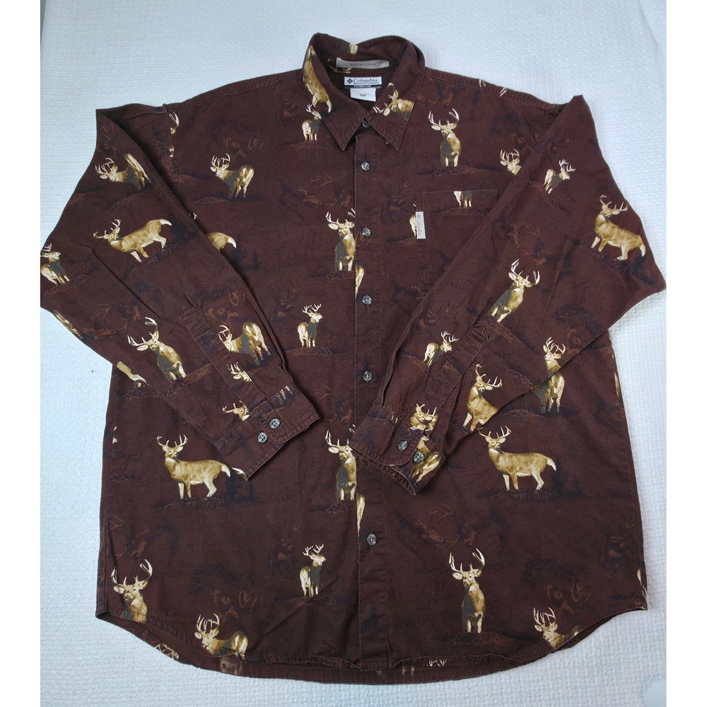 Columbia Sportswear Shirt Mens Large Brown Buck Deer River Lodge Excellent